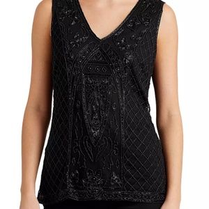 Lauren Ralph Lauren Beaded Tulle Sleeveless Blouse Black Size 8 NWT  $98